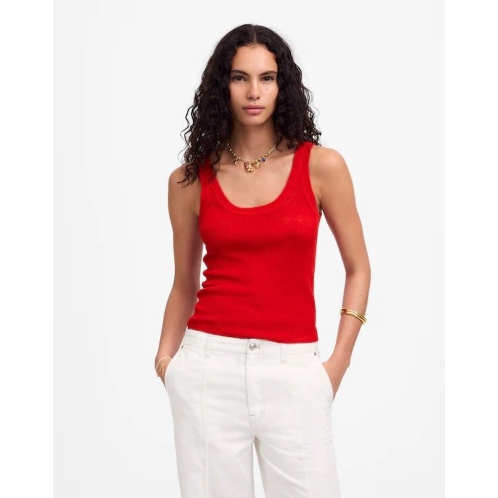 Madewell Linen Blend Scoopneck Sweater Tank Red Ribbed Large NV252 Minimalist